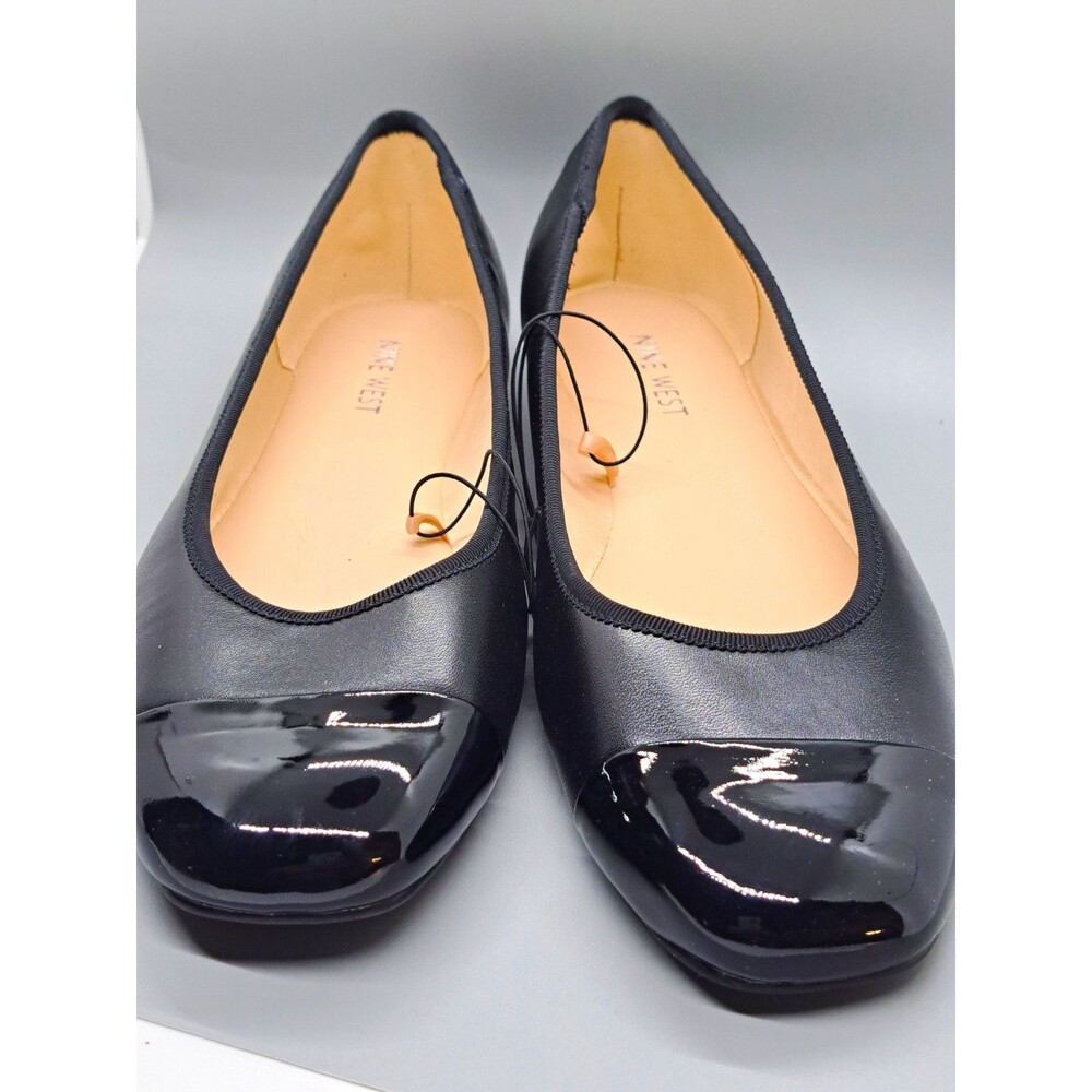 Nine West Women's Black Cap Toe Ballet Flats Faux Leather Slip On Size 10M